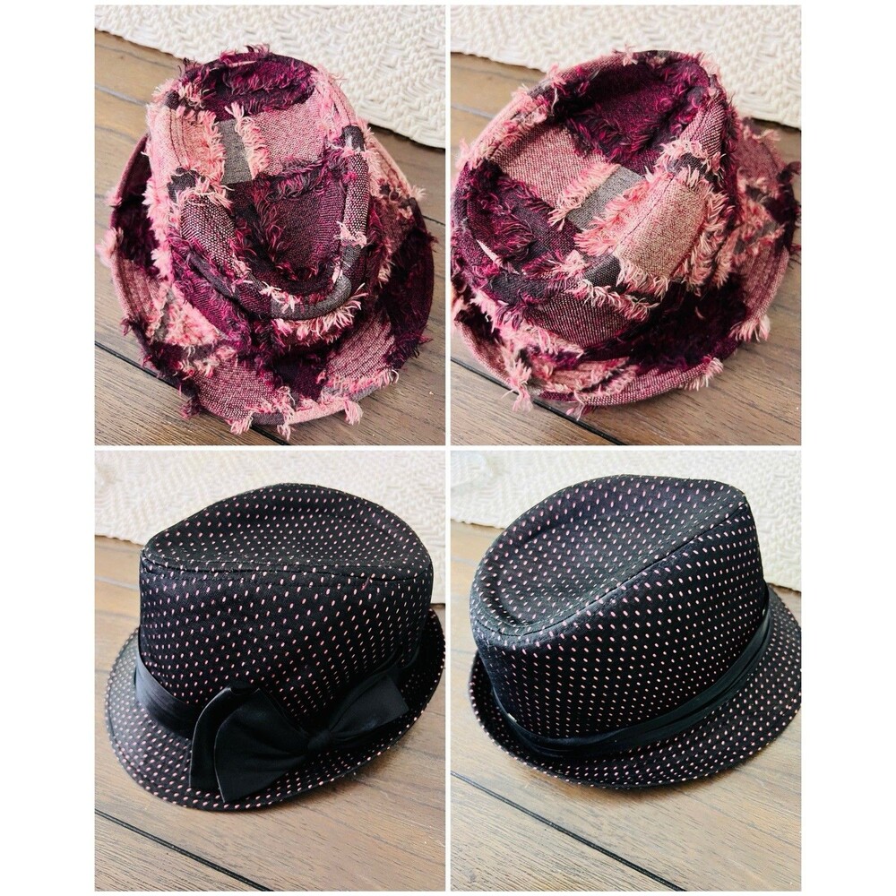 Lot of 2 Funky Unique Womens Fedora Hats - Patchwork, Polka Dots "Magid Hats"